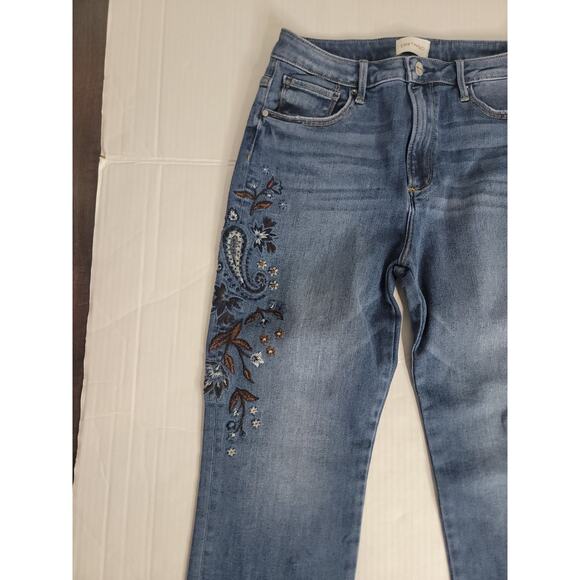 Driftwood Jeans Womens 29 x 27 Blue Floral Embroidered Stella Straight Stretch - Picture 5 of 10